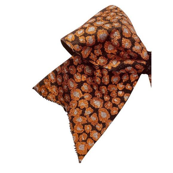 Girls Oversize Hair Bow 7.5" Elastic Ponytail Black Orange Silver Animal Print G - Picture 8 of 15